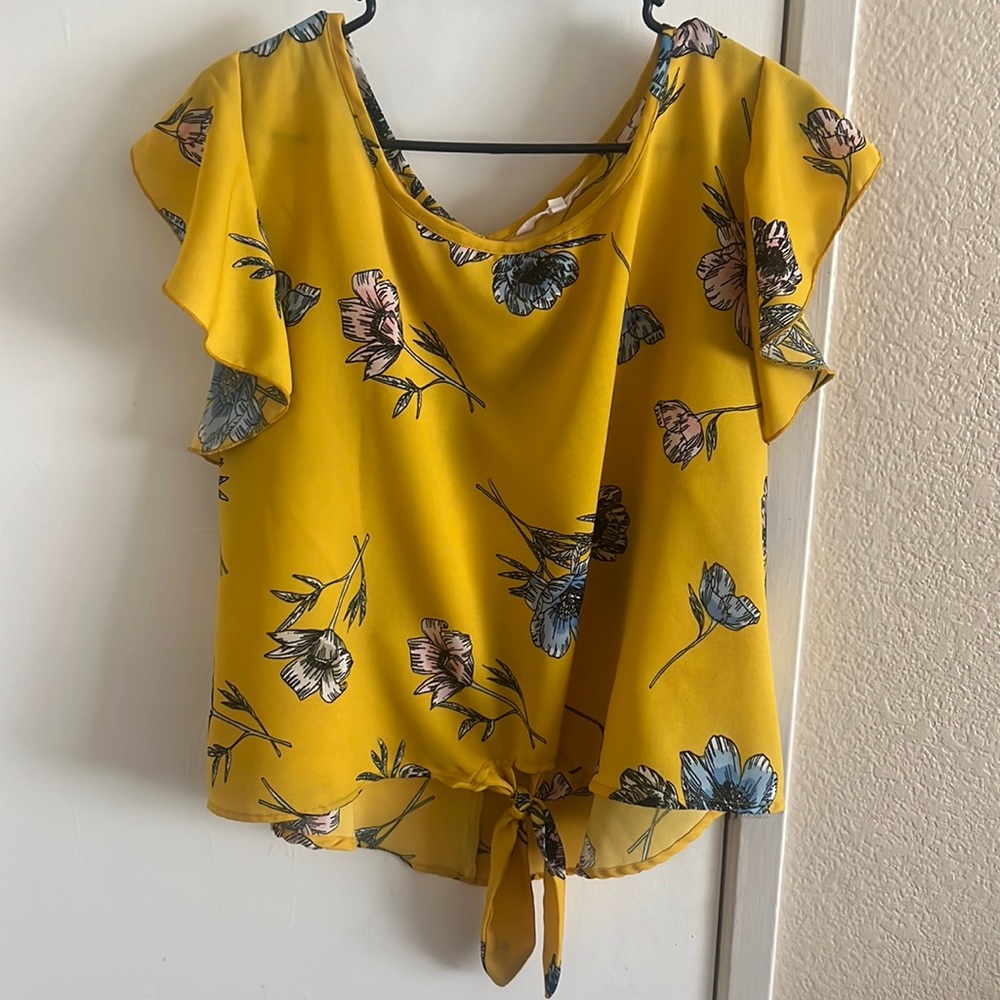Flowy colorful yellow floral blouse